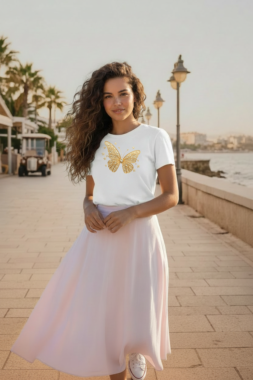 Summer collection battefly gold WB/ Organic cotton