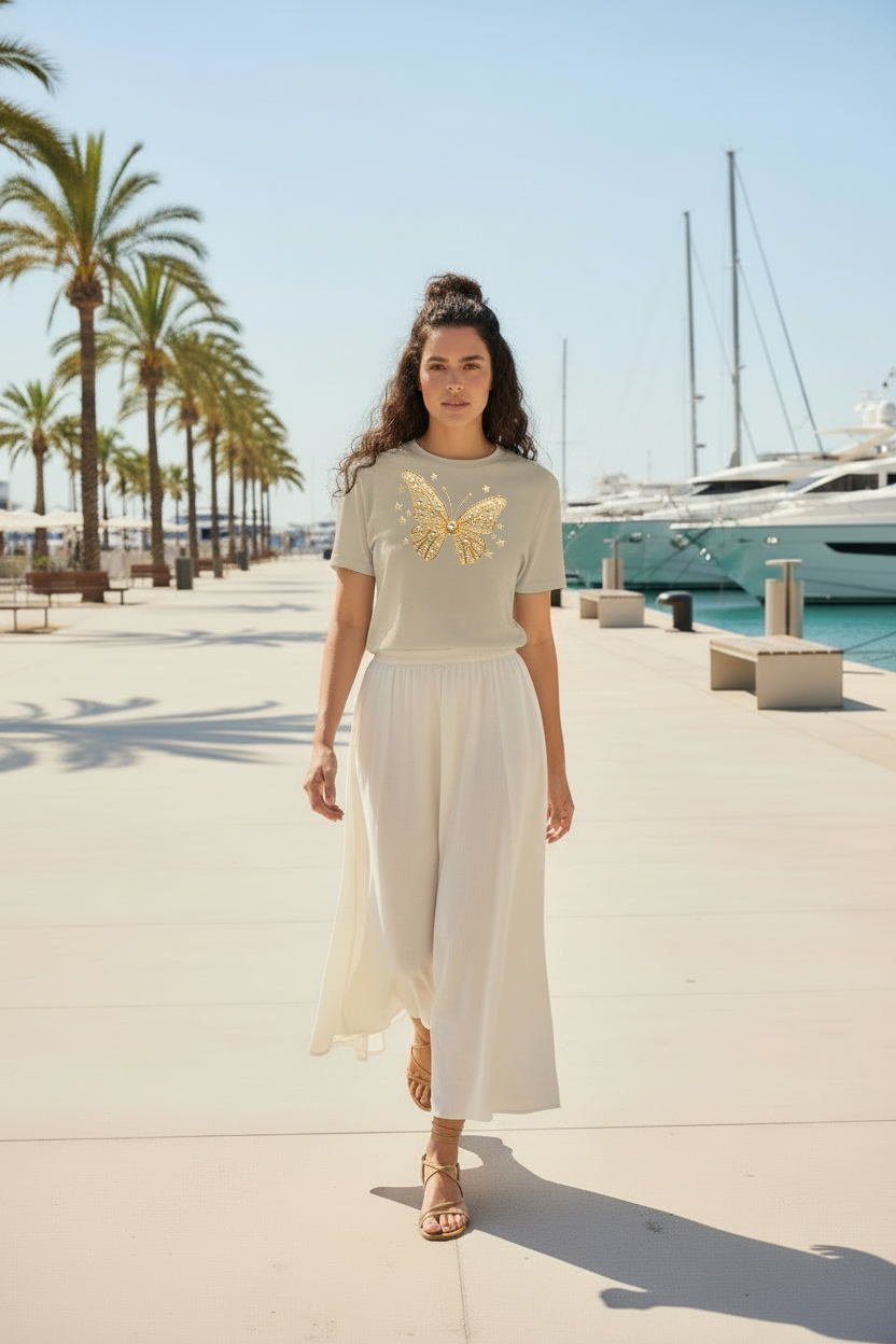 Summer collection battefly gold WB/ Organic cotton
